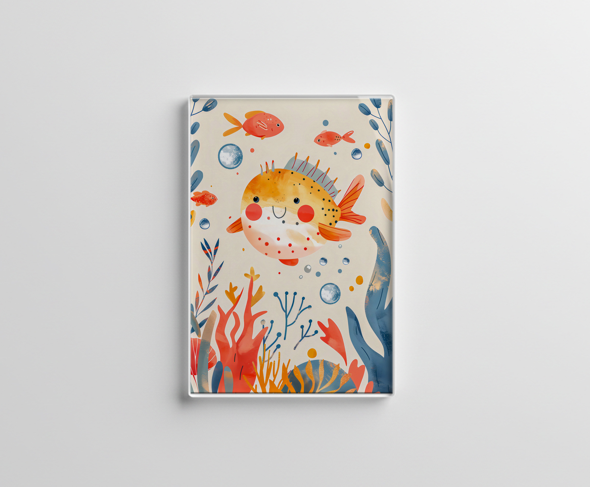 raxxa Glas-Magnet: Cartoon of Pufferfish at Reef