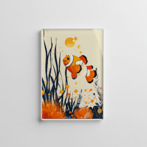 raxxa Glas-Magnet: Cartoon of Clownfish in Coral Reef