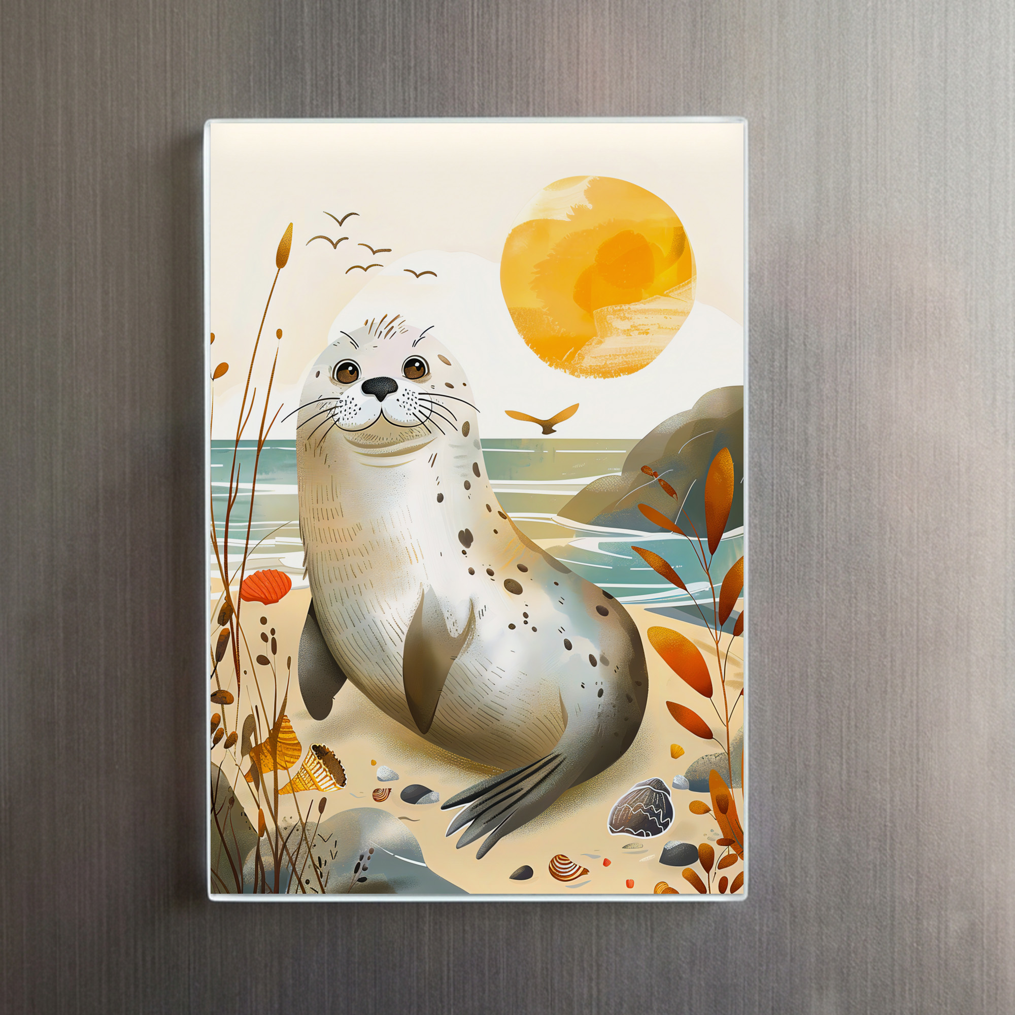 raxxa Glas-Magnet: Cartoon of Friendly Sea Lion on the beach – Image 2