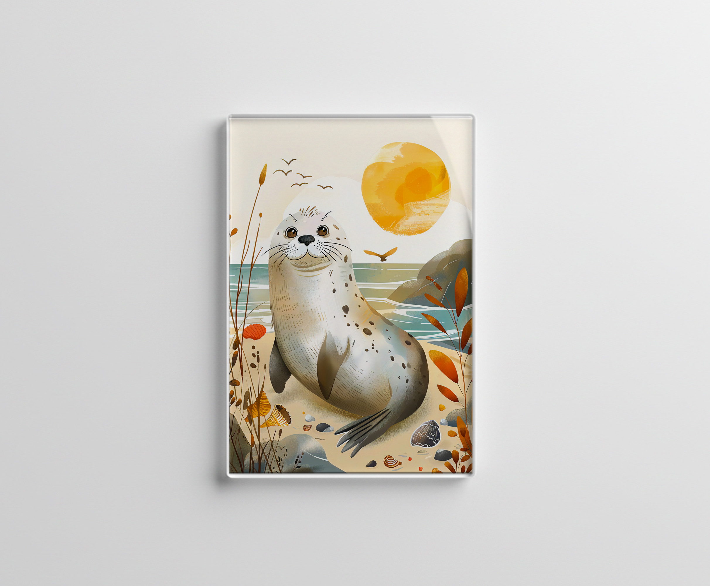 raxxa Glas-Magnet: Cartoon of Friendly Sea Lion on the beach