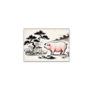 raxxa Glas-Magnet: Ink art of Content Pig in Pen with Garden