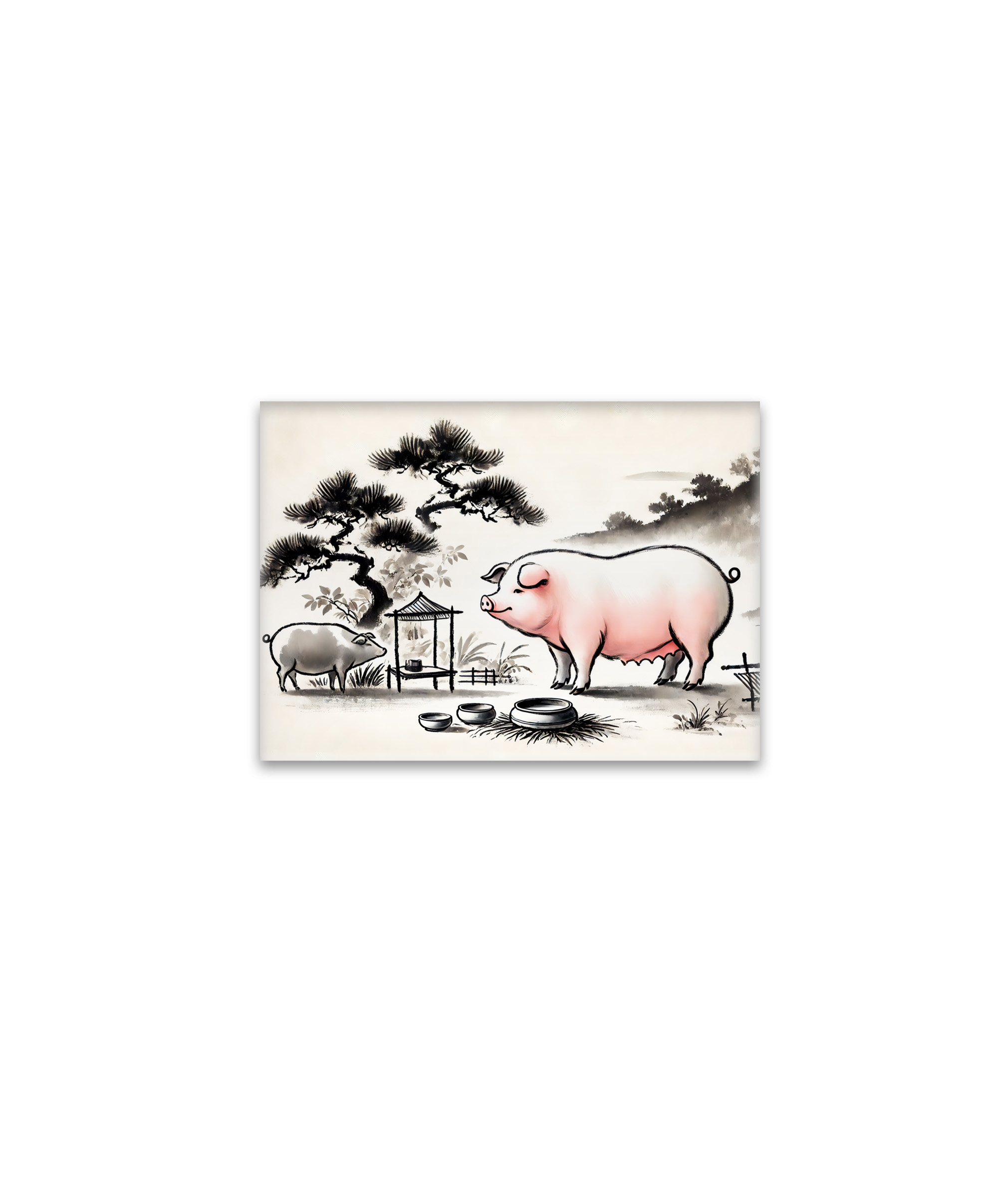 raxxa Glas-Magnet: Ink art of Content Pig in Pen with Garden