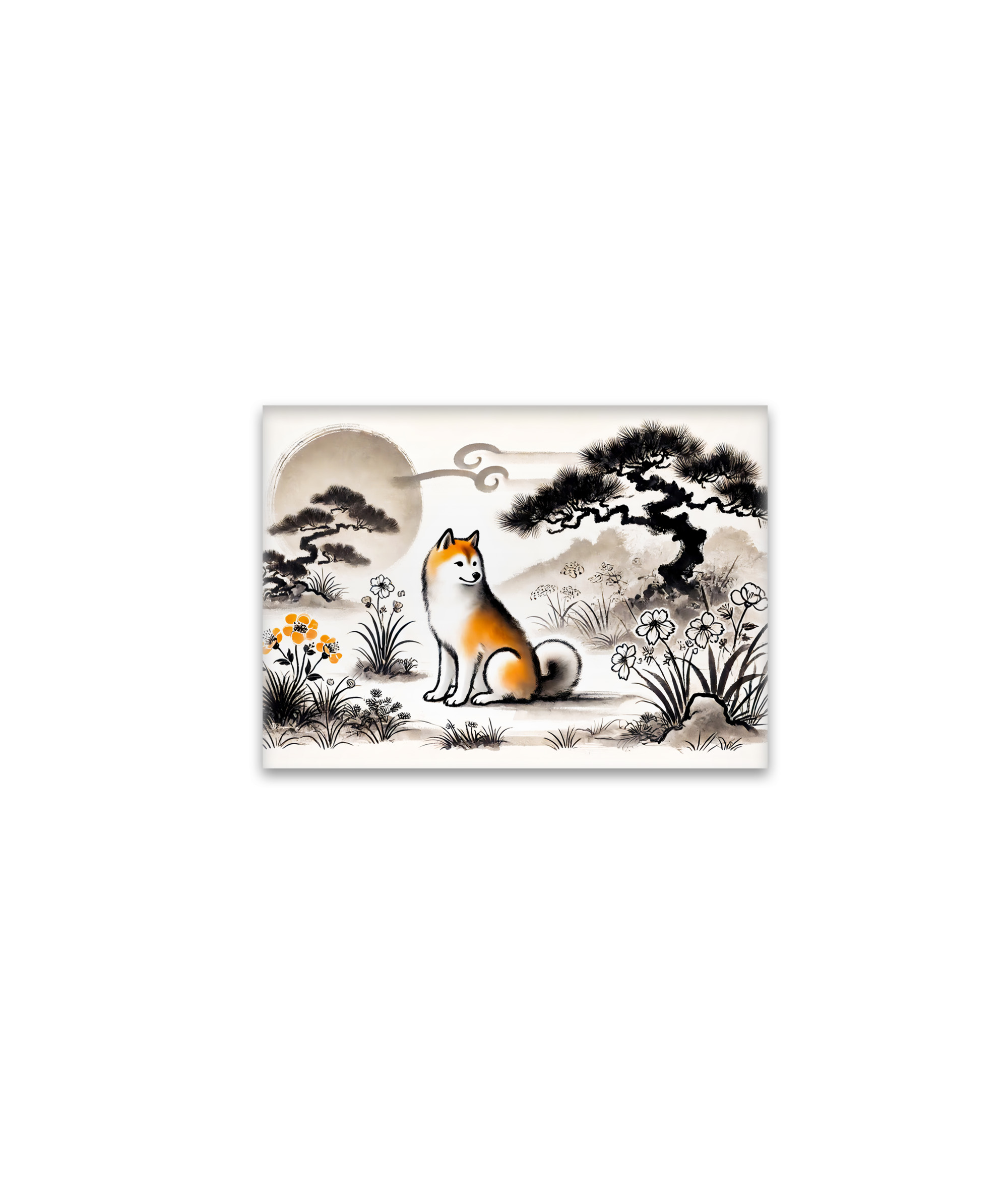 raxxa Glas-Magnet: Loyal Dog in Garden Under Bonsai ink art