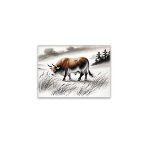 raxxa Glas-Magnet: China ink zodiac Strong Ox Grazing on Meadow