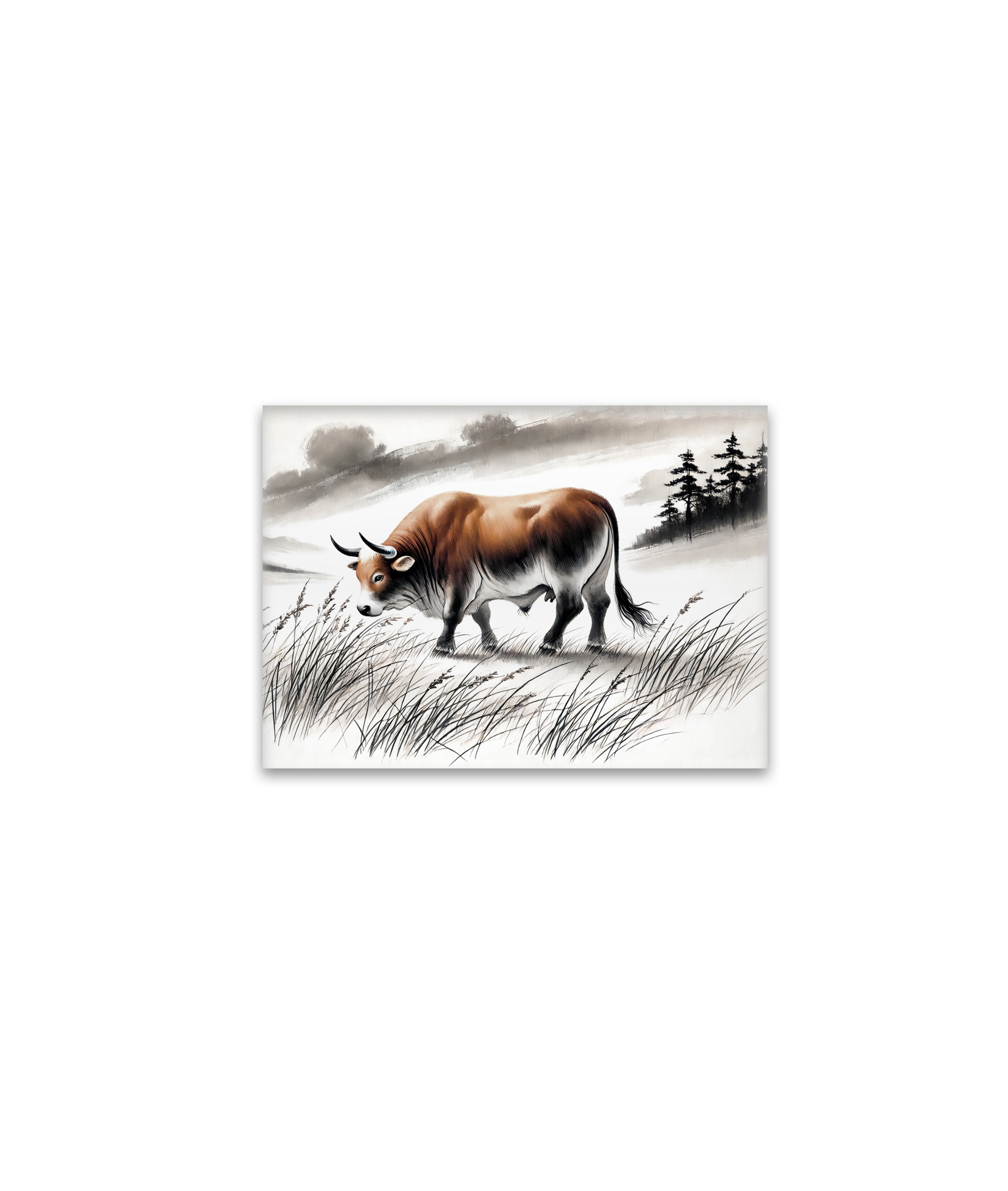 raxxa Glas-Magnet: China ink zodiac Strong Ox Grazing on Meadow