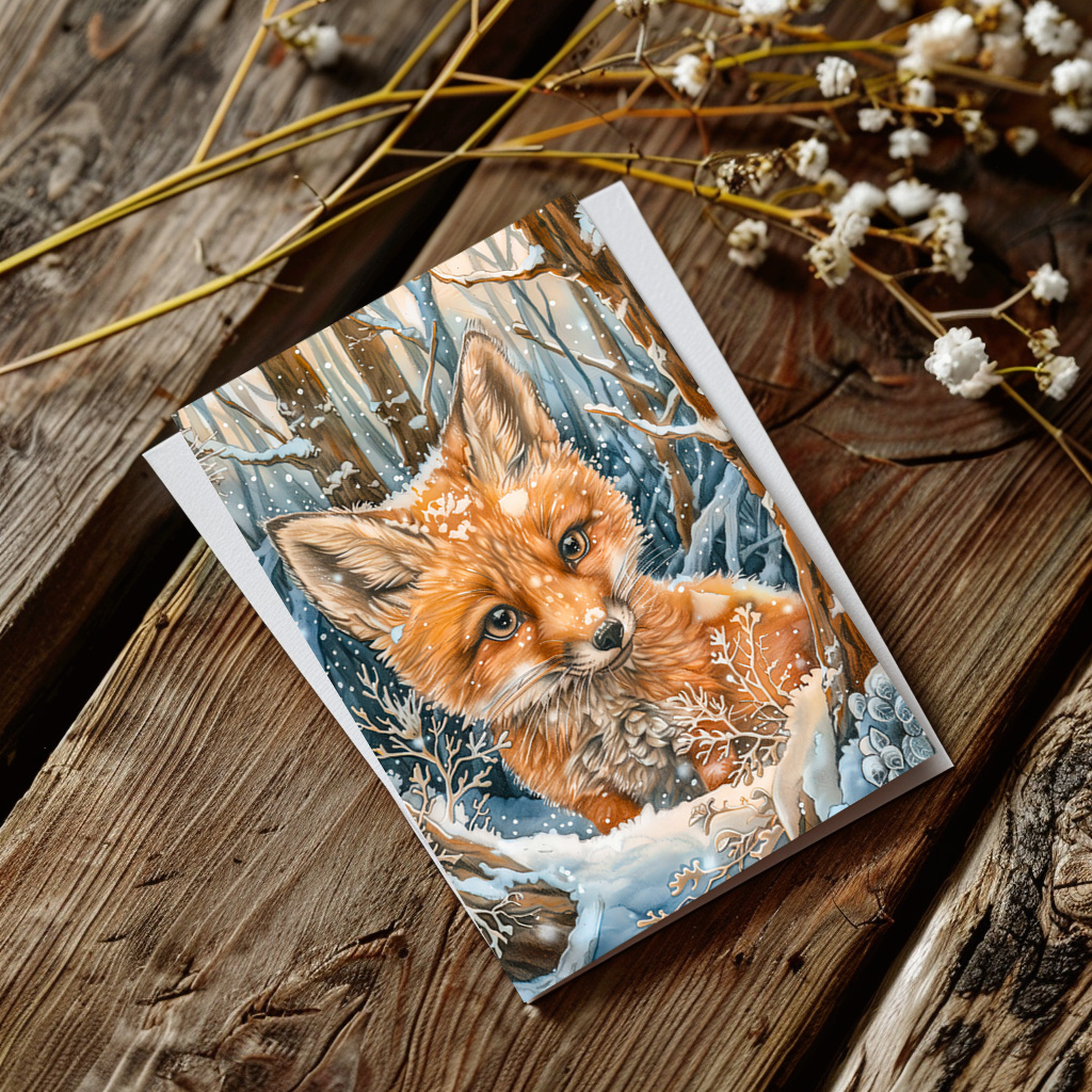 raxxa Postkarte: Little Fox in Snowy Forest