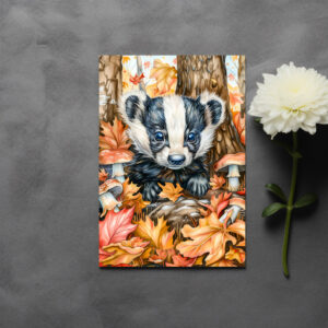 raxxa Postkarte: Little Badger in Autumn Leaves