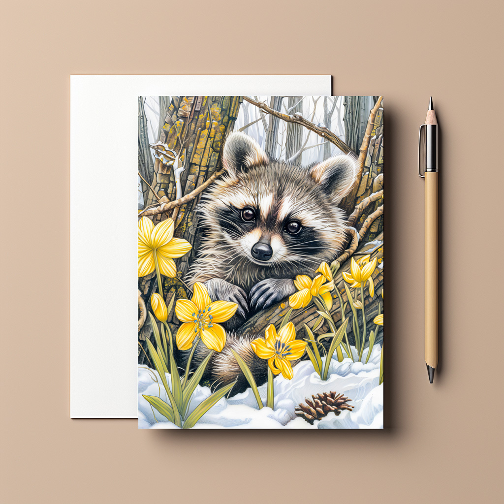 raxxa Postkarte: Little Raccoon Among Spring Oaks
