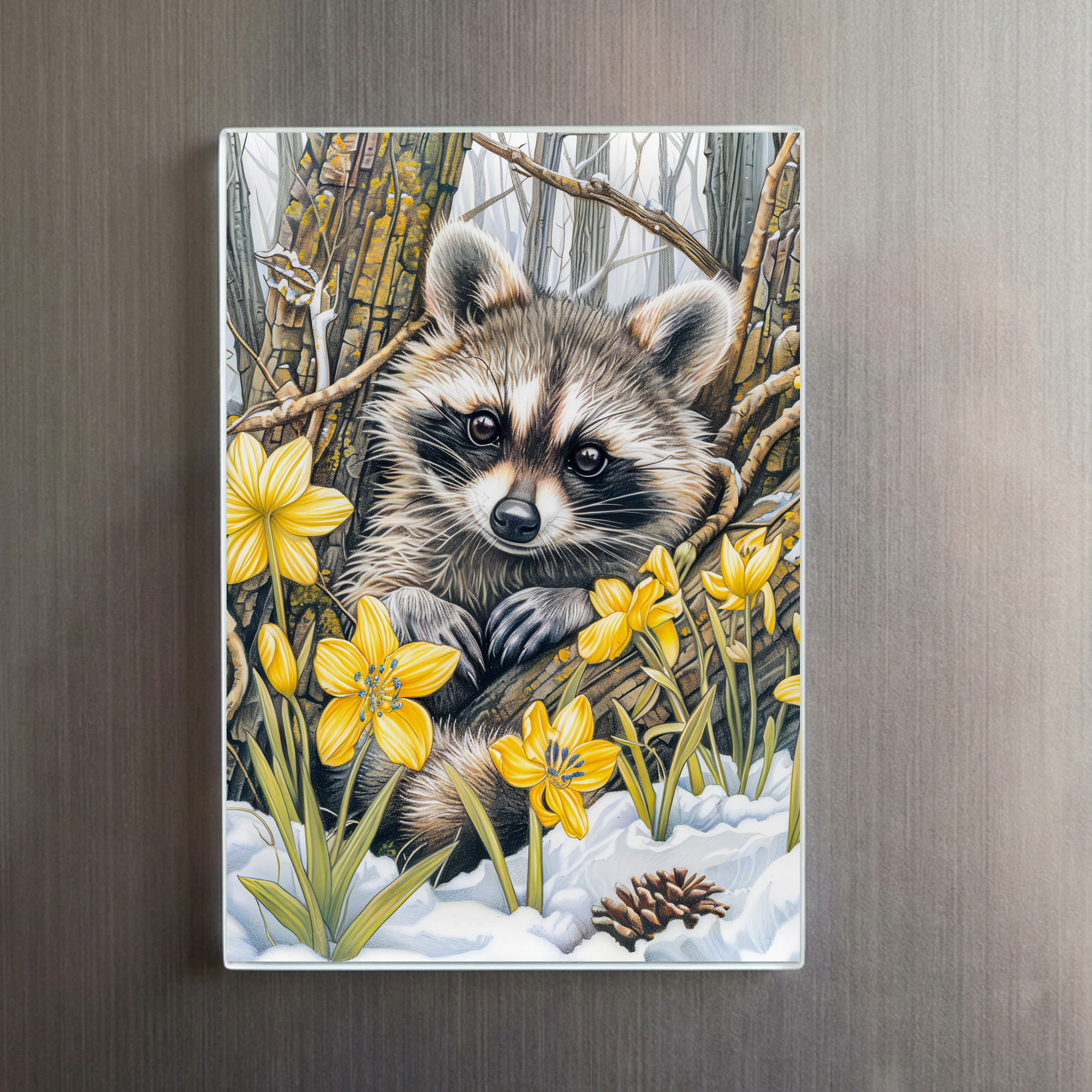raxxa Glas-Magnet: Little Raccoon Among Spring Oaks – Image 2