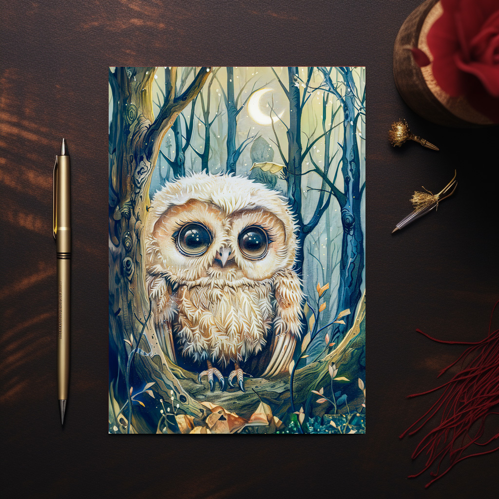 raxxa Postkarte: Little Owl on Branch at Half Moon