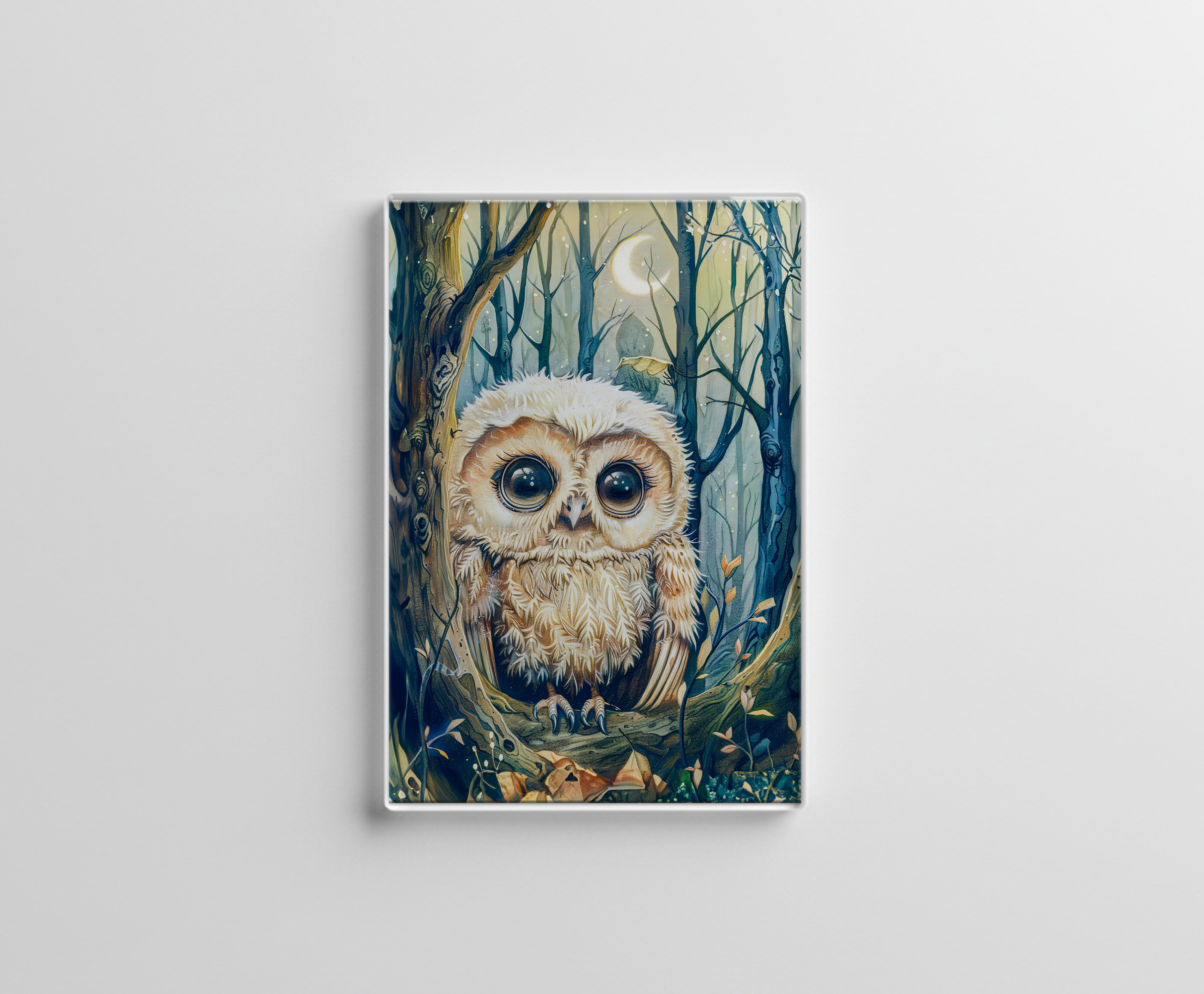 raxxa Glas-Magnet: Little Owl on Branch at Half Moon