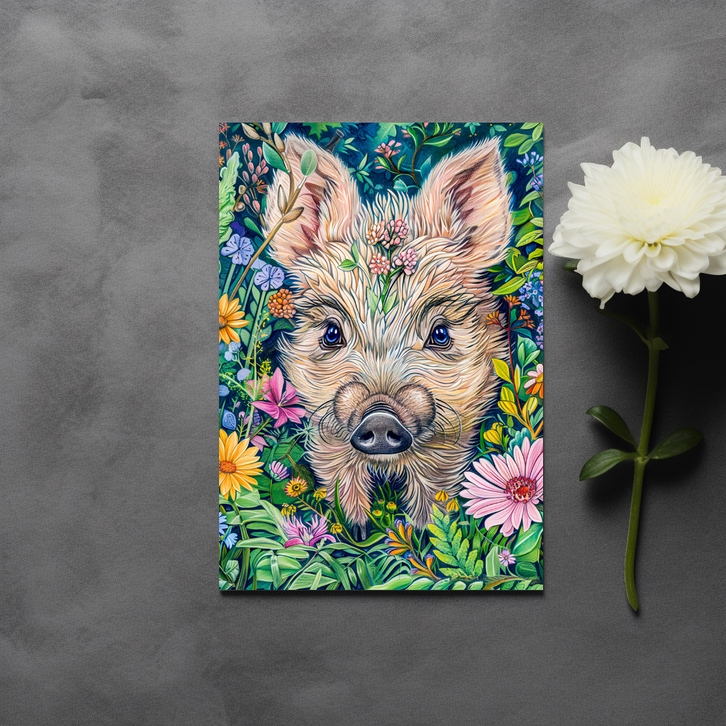 raxxa Postkarte: Little Wild Boar in Flower Meadow