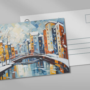 raxxa Postkarte: Cubist Cityscape with Snowy Canal
