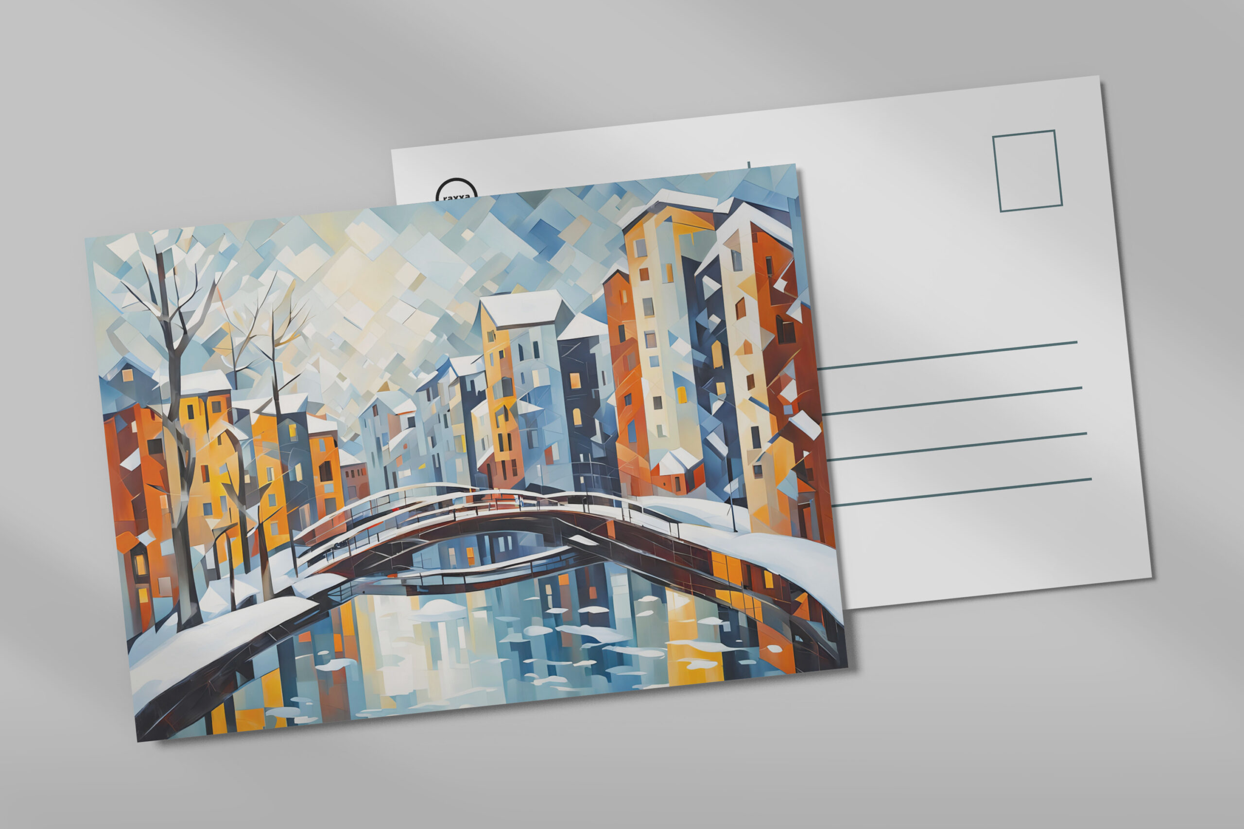 raxxa Postkarte: Cubist Cityscape with Snowy Canal