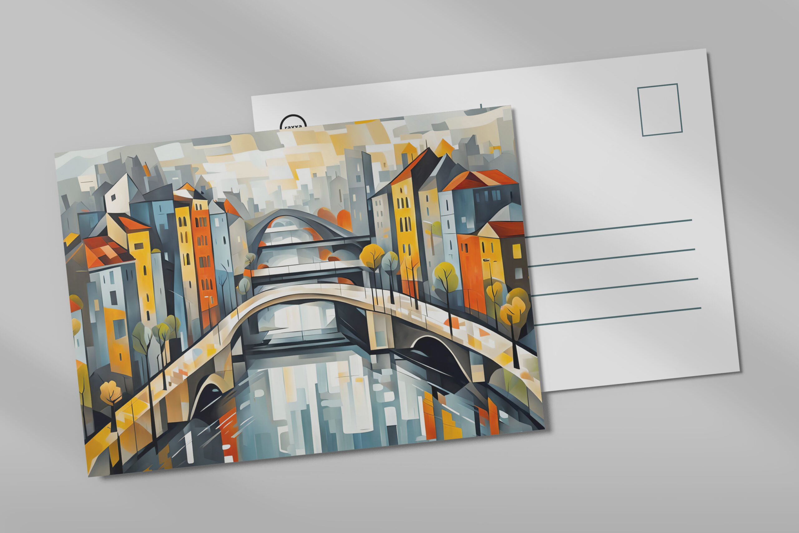 raxxa Postkarte: Cubist view over City with Canal Bridges