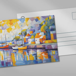 raxxa Postkarte: Cubist Mediterranean Town with Boats