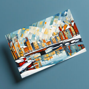 raxxa Postkarte: Cubist Snowy Bridge Over Reflected City