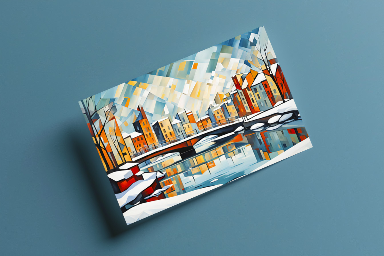 raxxa Postkarte: Cubist Snowy Bridge Over Reflected City