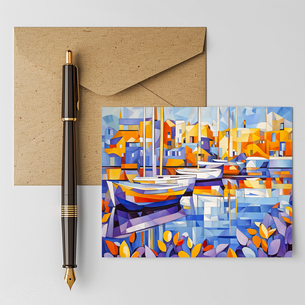 raxxa Postkarte: Cubist Marina with Boats and Reflections