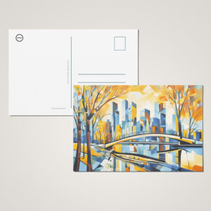 raxxa Postkarte: Cubist Snowy City with Canal Bridges
