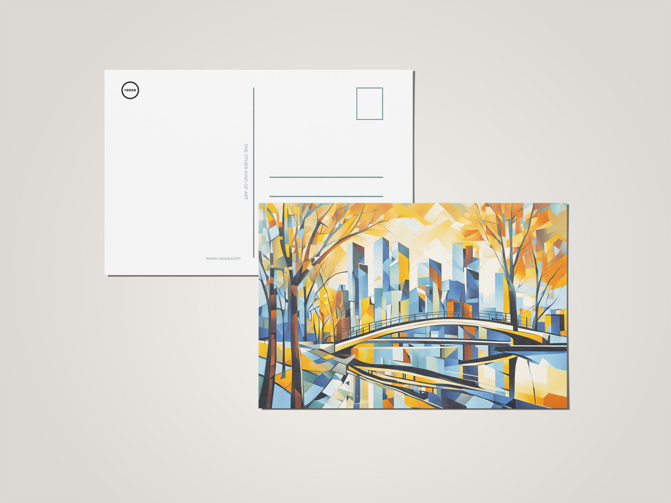 raxxa Postkarte: Cubist Snowy City with Canal Bridges