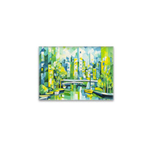 raxxa Glas-Magnet: Cubist Green City with Bridge