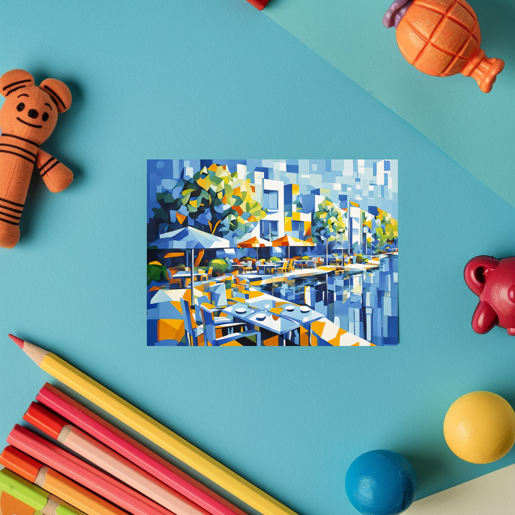 raxxa Postkarte: Cubist Autumn Bridge in Cityscape