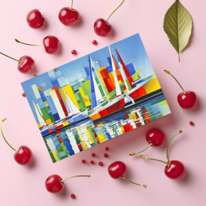 raxxa Postkarte: Cubist Sailboats in Colorful Harbor
