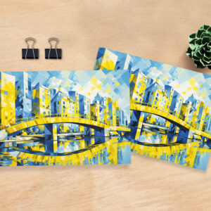 raxxa Postkarte: Cubist Yellow Bridge Over River