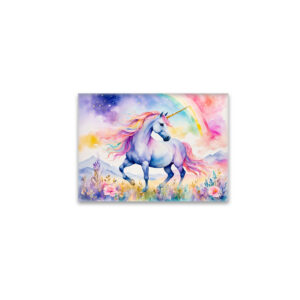 raxxa Glas-Magnet: Watercolor Graceful Unicorn Under Soft Pastel Rainbow Clouds
