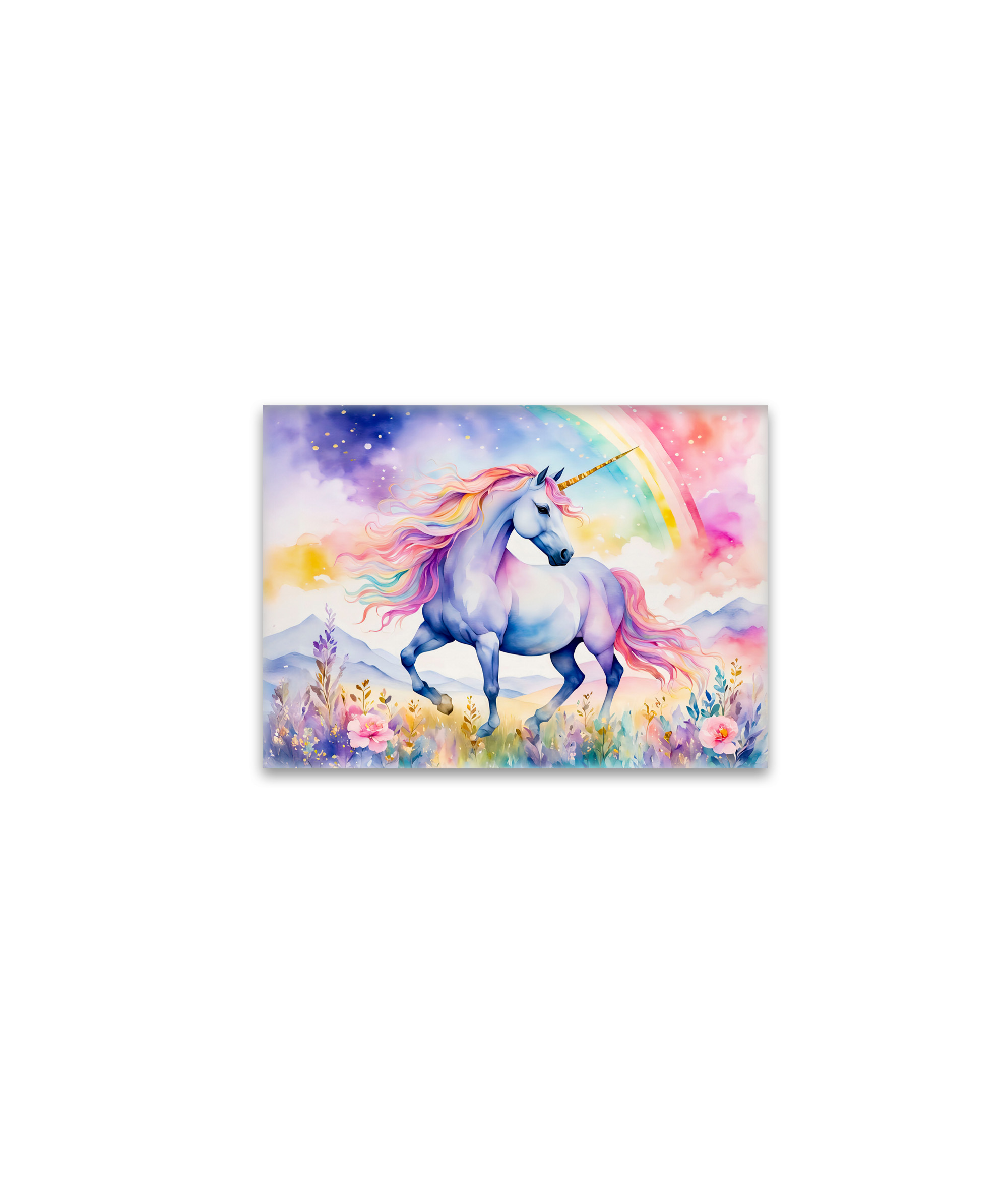 raxxa Glas-Magnet: Watercolor Graceful Unicorn Under Soft Pastel Rainbow Clouds