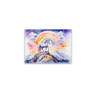 raxxa Glas-Magnet: Boho Watercolor Magical Unicorn Beneath Glowing Rainbow And Clouds