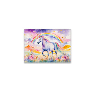 raxxa Glas-Magnet: Watercolor Enchanted Unicorn Beneath A Glowing Rainbow Sky