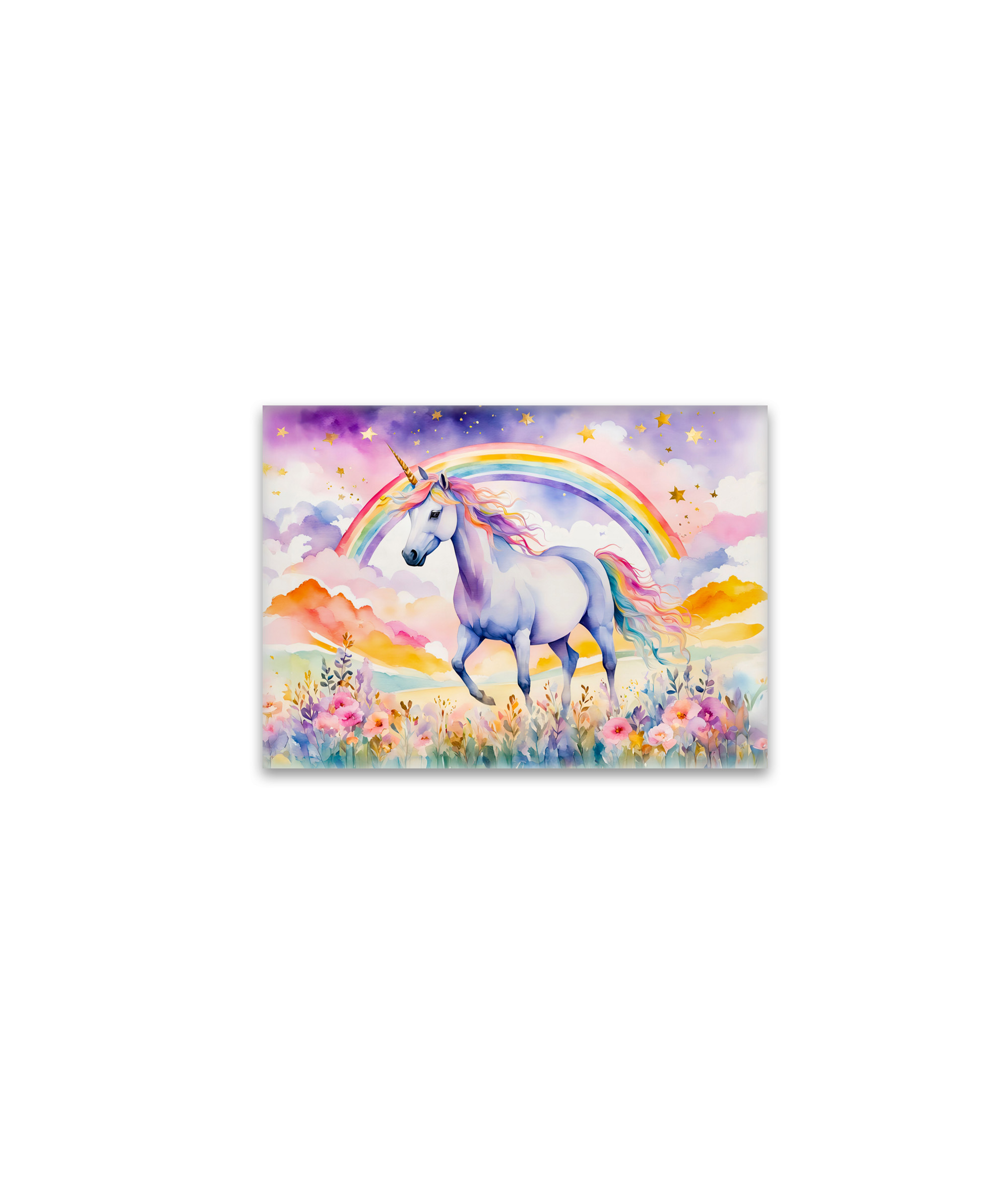 raxxa Glas-Magnet: Watercolor Enchanted Unicorn Beneath A Glowing Rainbow Sky
