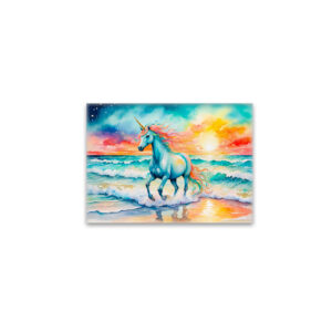 raxxa Glas-Magnet: Boho Watercolor Sparkling Blue Unicorn Galloping On Ocean Shore