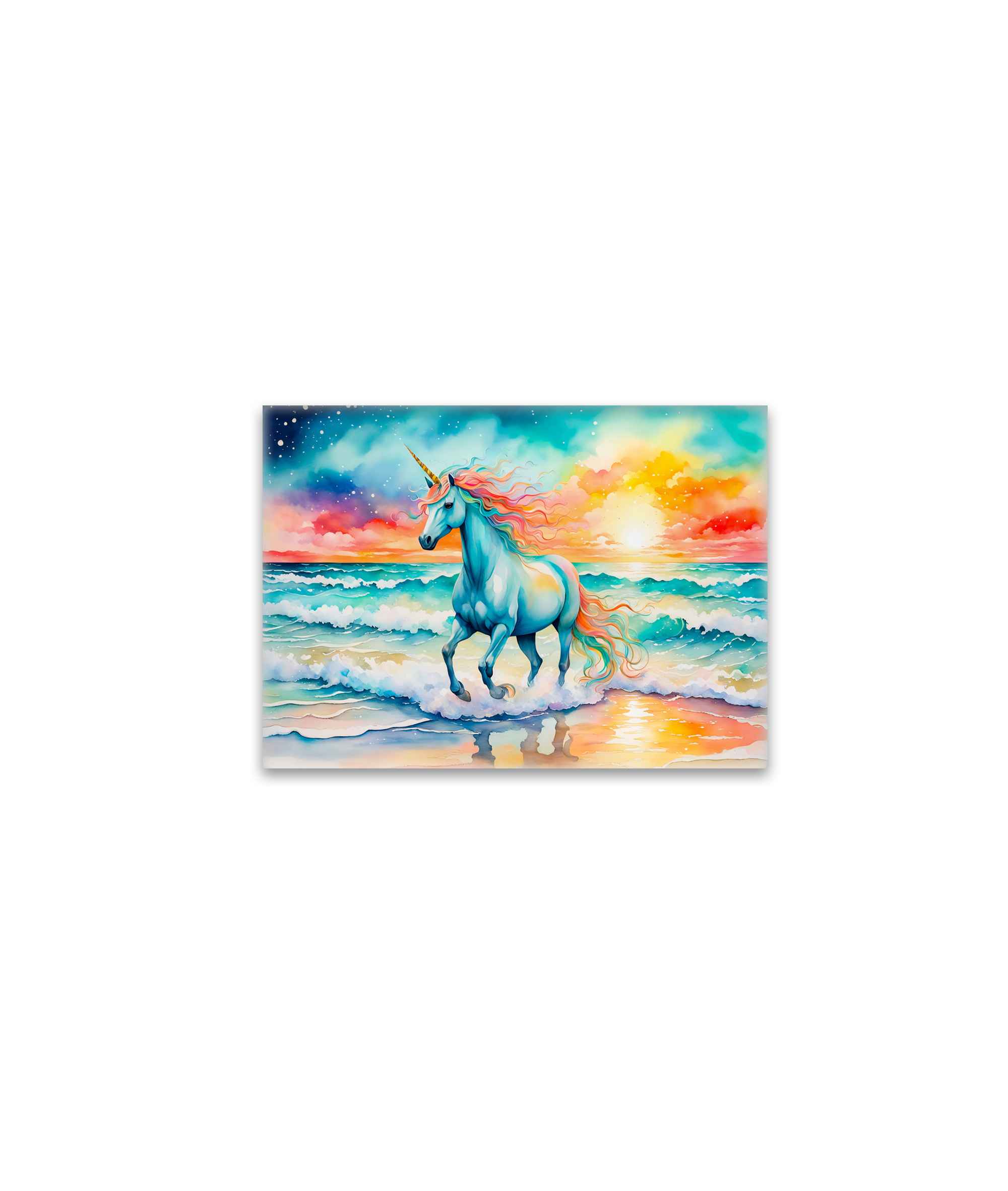 raxxa Glas-Magnet: Boho Watercolor Sparkling Blue Unicorn Galloping On Ocean Shore