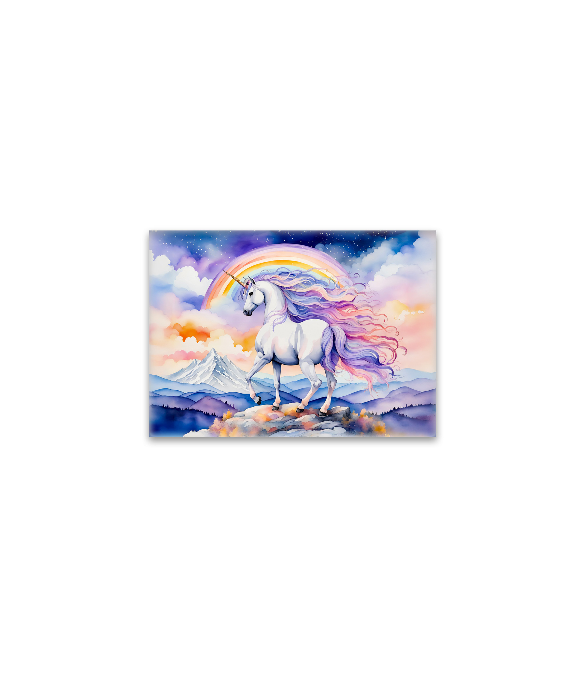 raxxa Glas-Magnet: Watercolor Mystical Unicorn Walking Beneath A Shimmering Rainbow