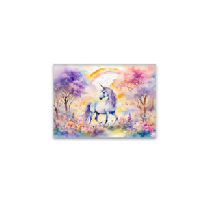 raxxa Glas-Magnet: Boho Watercolor Majestic Unicorn Under Cherry Blossom Pink Sky