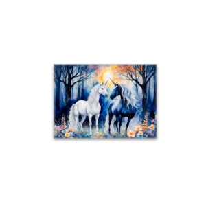 raxxa Glas-Magnet: Boho Watercolor Two Unicorns Standing Together Under Starry Sky