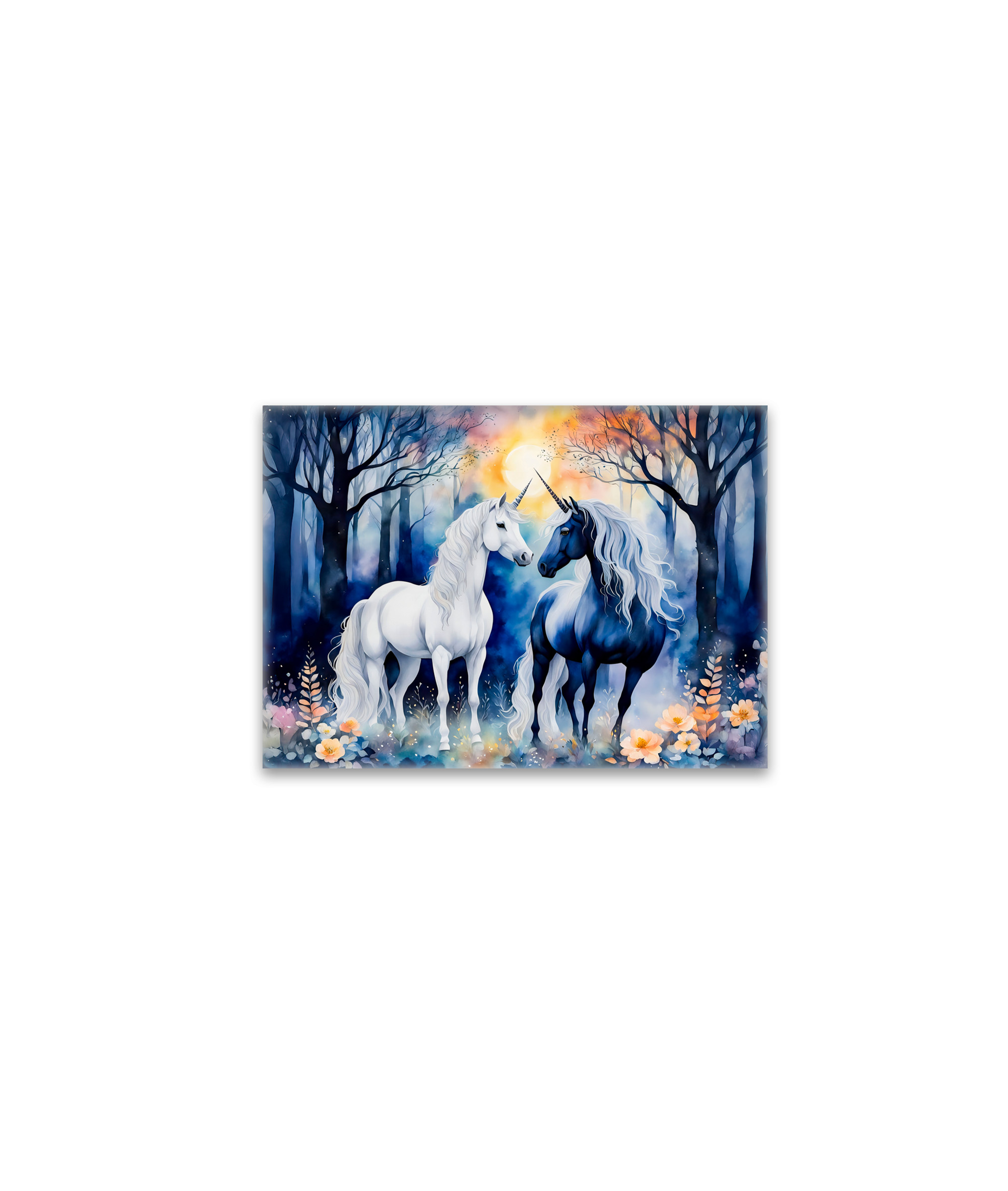 raxxa Glas-Magnet: Boho Watercolor Two Unicorns Standing Together Under Starry Sky
