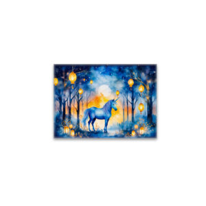 raxxa Glas-Magnet: Boho Watercolor Mystical Unicorn Prancing Under Golden Lantern Light