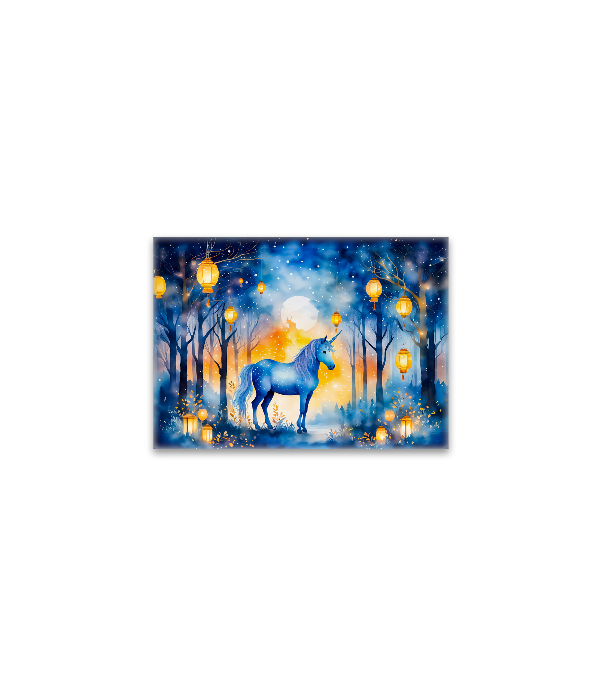 raxxa Glas-Magnet: Boho Watercolor Mystical Unicorn Prancing Under Golden Lantern Light