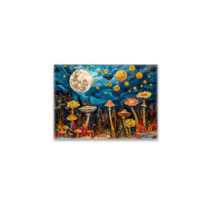 raxxa Glas-Magnet: Abstract watercolor illustration of full moon over meadow with mushrooms