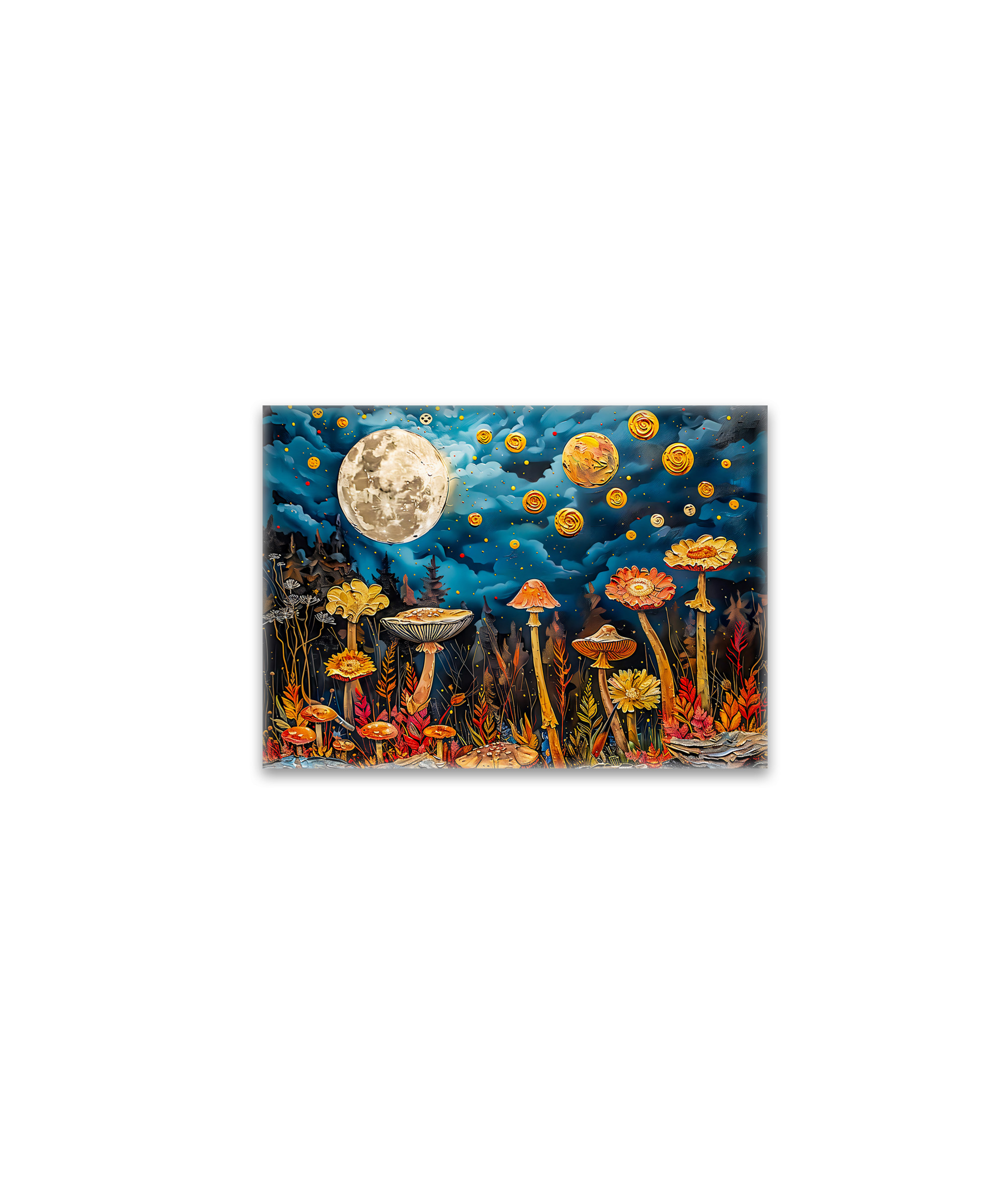 raxxa Glas-Magnet: Abstract watercolor illustration of full moon over meadow with mushrooms