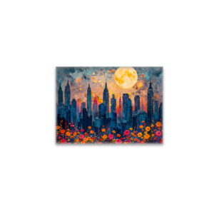 raxxa Glas-Magnet: Abstract watercolor illustration of full moon over city skyline