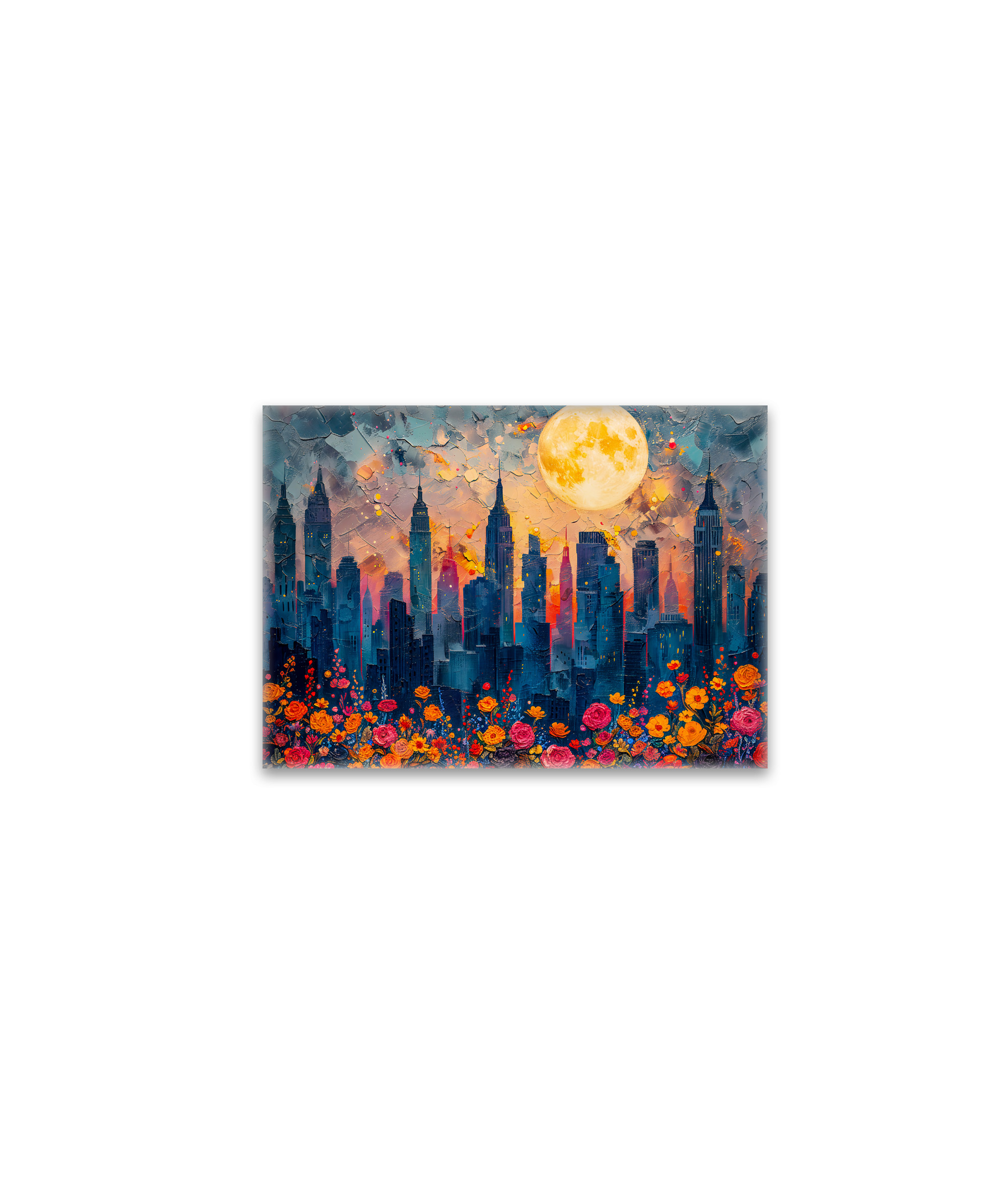 raxxa Glas-Magnet: Abstract watercolor illustration of full moon over city skyline