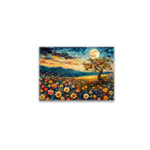 raxxa Glas-Magnet: Abstract watercolor illustration of full moon over wildflower meadow
