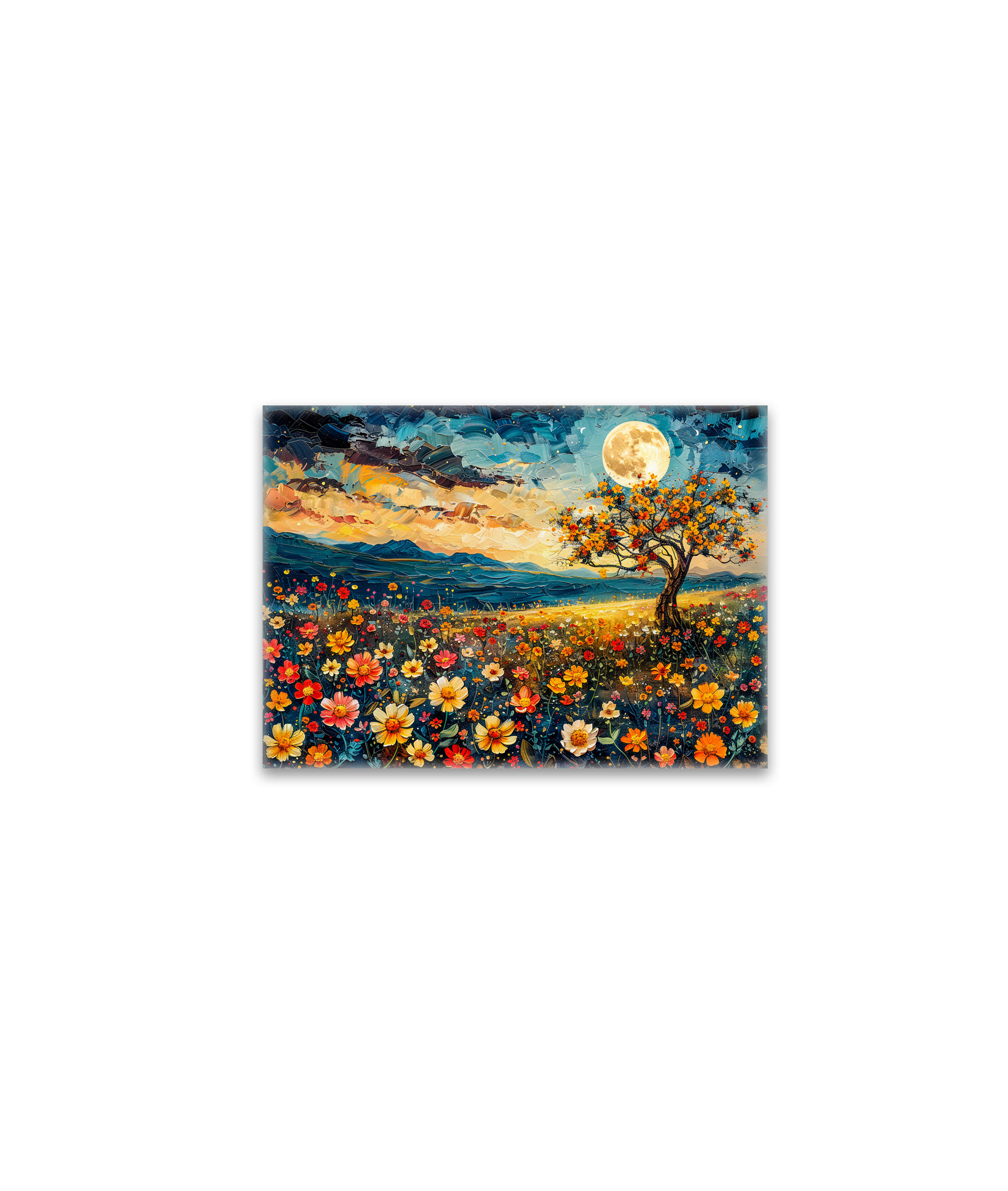 raxxa Glas-Magnet: Abstract watercolor illustration of full moon over wildflower meadow