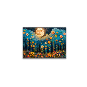 raxxa Glas-Magnet: Abstract watercolor illustration of full moon and clouds over forest with glowing flowers
