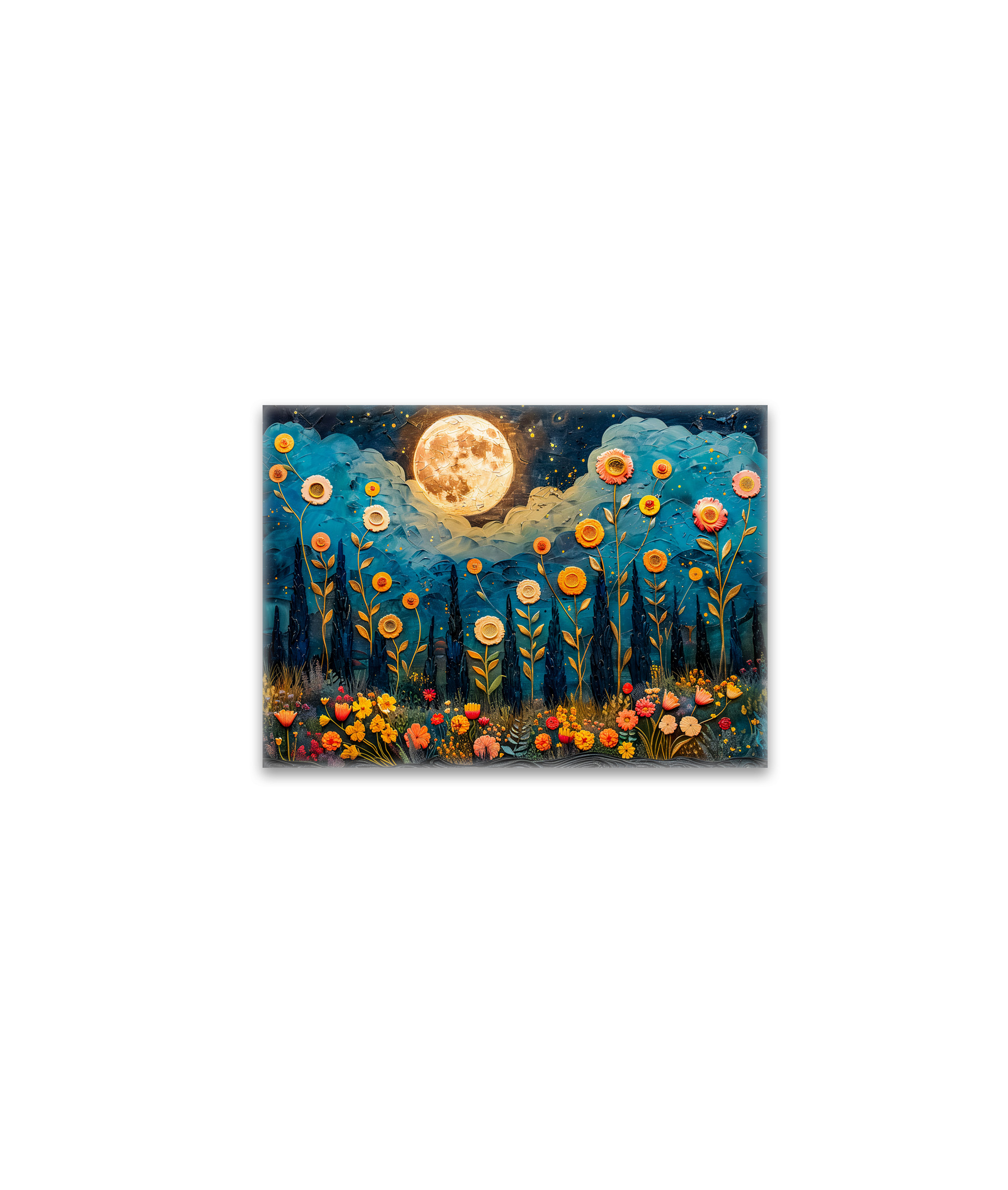 raxxa Glas-Magnet: Abstract watercolor illustration of full moon and clouds over forest with glowing flowers